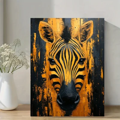 Abstract Zebra Golden & Black Oil Painting Wall Art Canvas Framed 40x60
