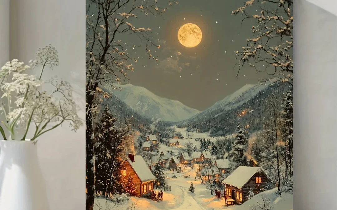 Vintage Christmas Village Wall Art Canvas Framed 40×60