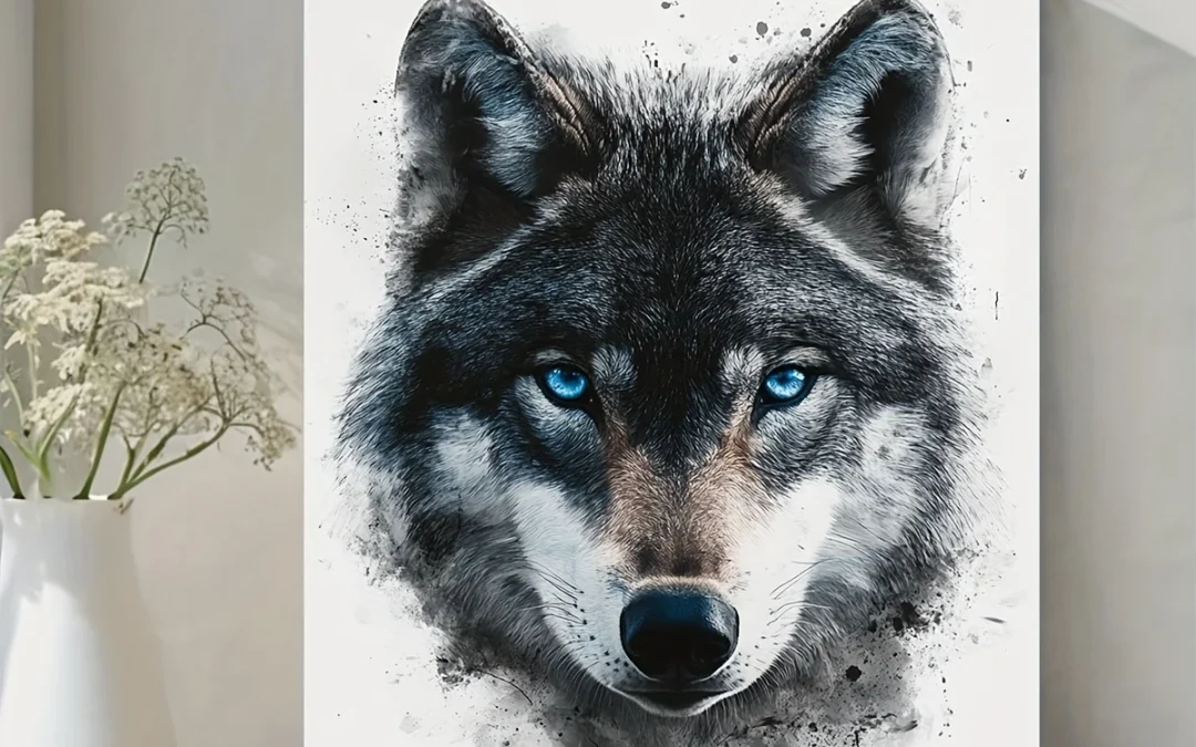 Blue Eyes Wolf  Portrait Wall Art Canvas Framed 40×60