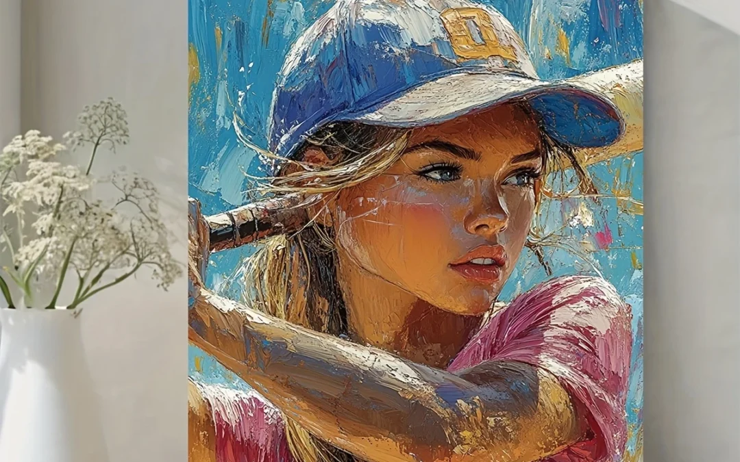 Vibrant Softball Player Wall Art Canvas Framed 40×60