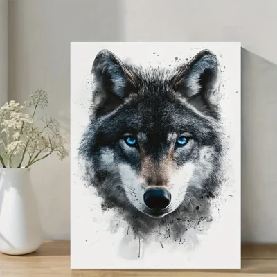Blue Eyes Wolf  Portrait Wall Art Canvas Framed 40x60