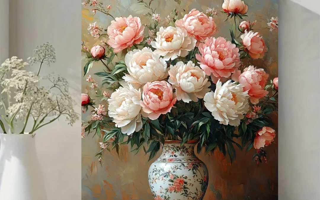 Baroque Peony Floral Botanical Wall Art Canvas Framed 40×60