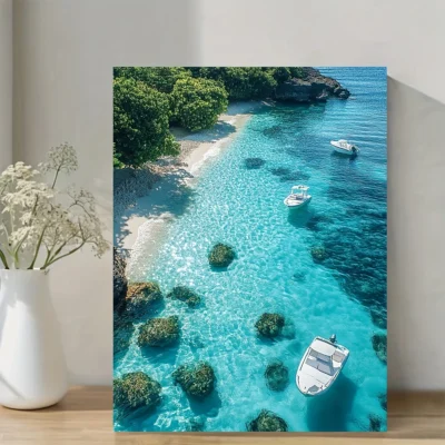 Turquoise Waters & White Sand Beach Wall Art Canvas Framed 40x60