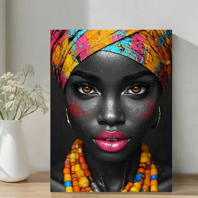 Vibrant African Woman Wall Art Canvas Framed 40x60