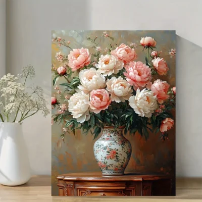Baroque Peony Floral Botanical Wall Art Canvas Framed 40x60