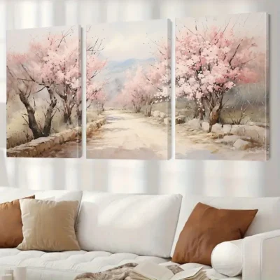 3pcs Cherry Blossom Landscape Wall Art Set Canvas Framed 40x60cm - High Quality Print 100% Australian Made Wall Canvas Ready to Hang