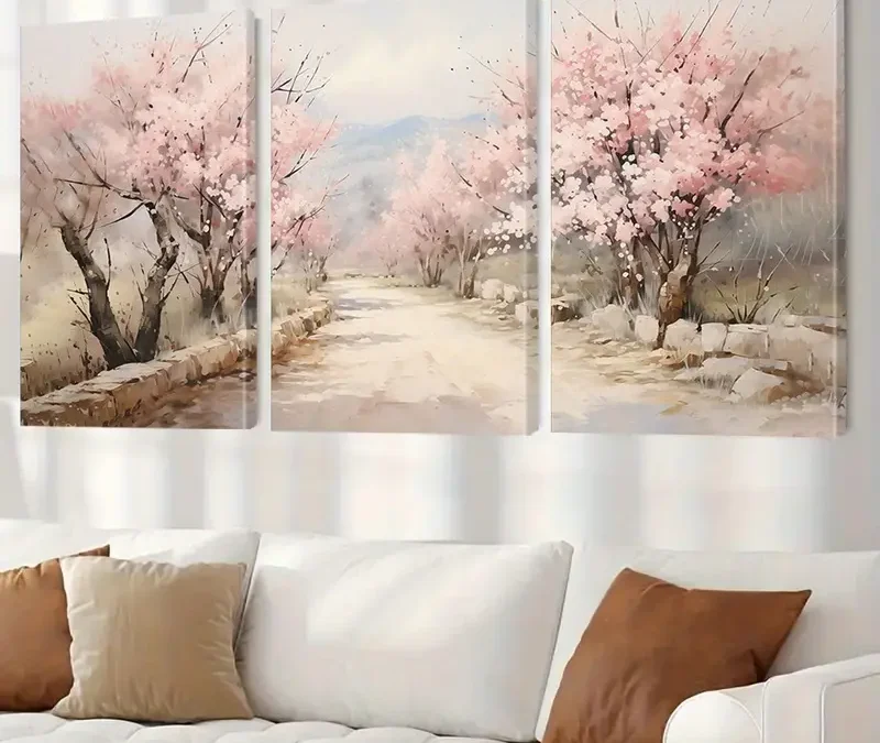 3pcs Cherry Blossom Landscape Wall Art Set Canvas Framed 40x60cm – High Quality Print 100% Australian Made Wall Canvas Ready to Hang
