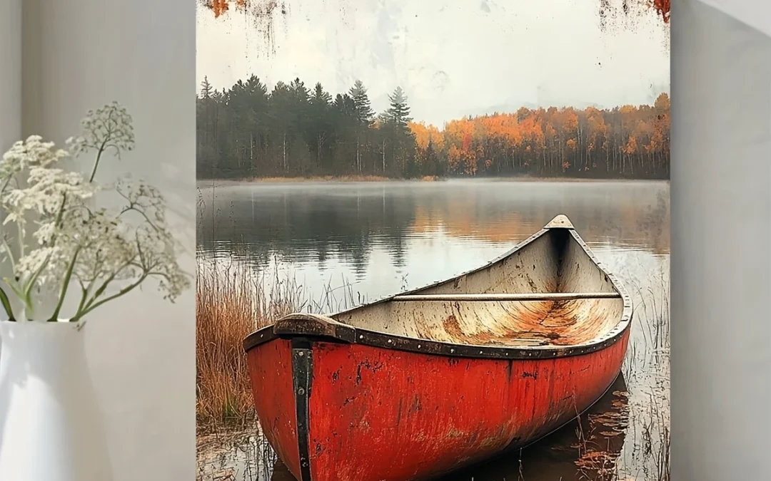 Red Boat With Tranquil Lake House Wall Art Canvas Framed 40×60