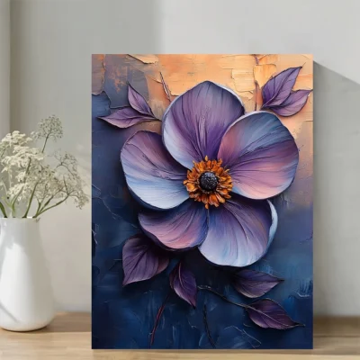 Abstract Floral Purple, Blue, Pink & Golden Accents Wall Art Canvas Framed 40x60