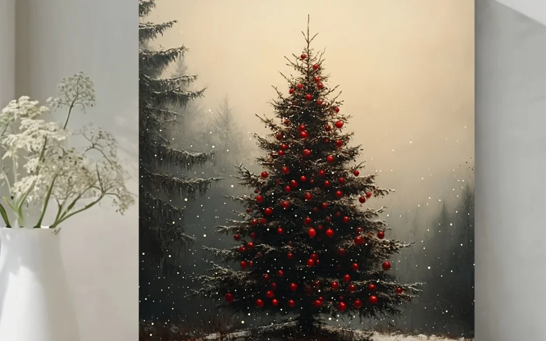 Vintage Christmas Tree Wall Art Canvas Framed 40×60