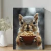 Vintage Squirrel Eating Noodles Wall Art Canvas Framed 40x60