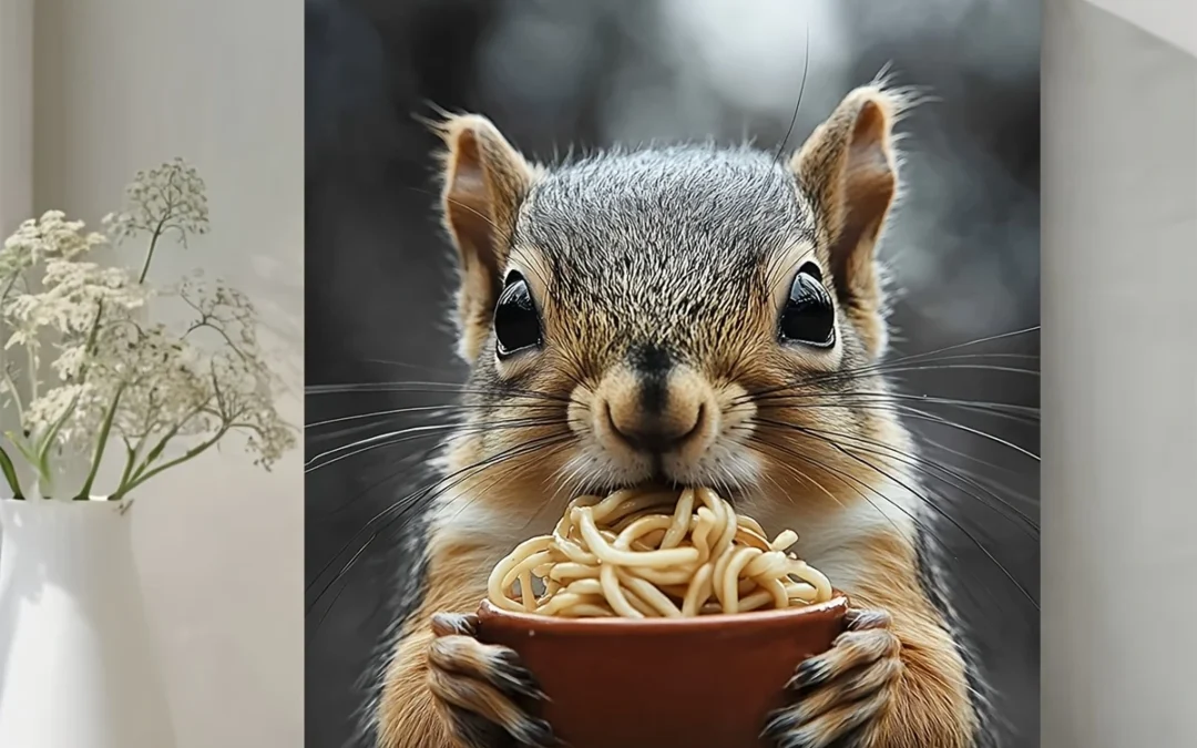 Vintage Squirrel Eating Noodles Wall Art Canvas Framed 40×60