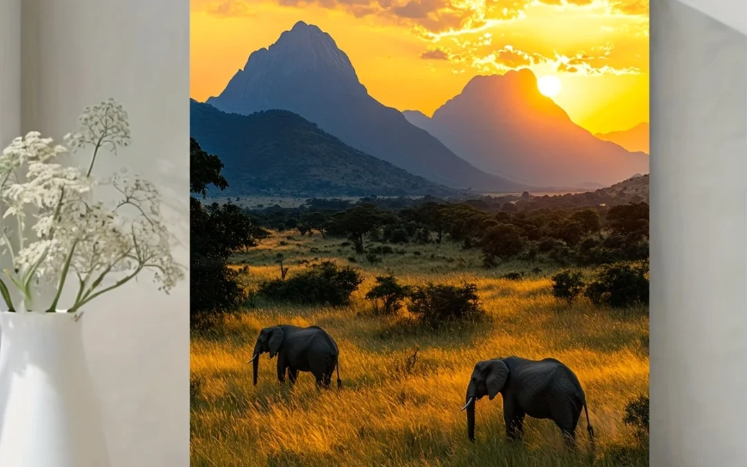 African Wildlife Sunset Landscape  Wall Art Canvas Framed 40×60