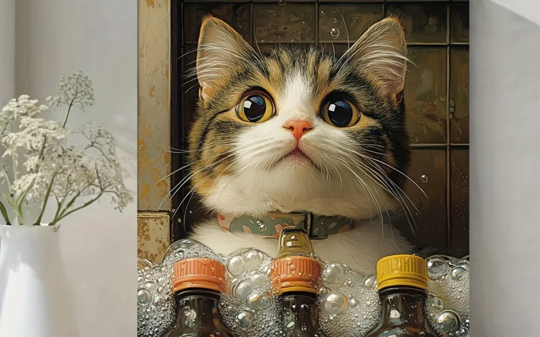 Adorable  Cat in Bubble Bath Wall Art Canvas Framed 40×60