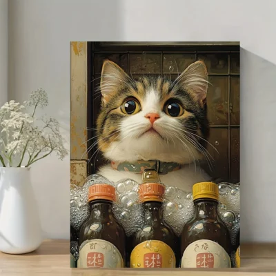Adorable  Cat in Bubble Bath Wall Art Canvas Framed 40x60