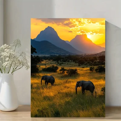 African Wildlife Sunset Landscape  Wall Art Canvas Framed 40x60