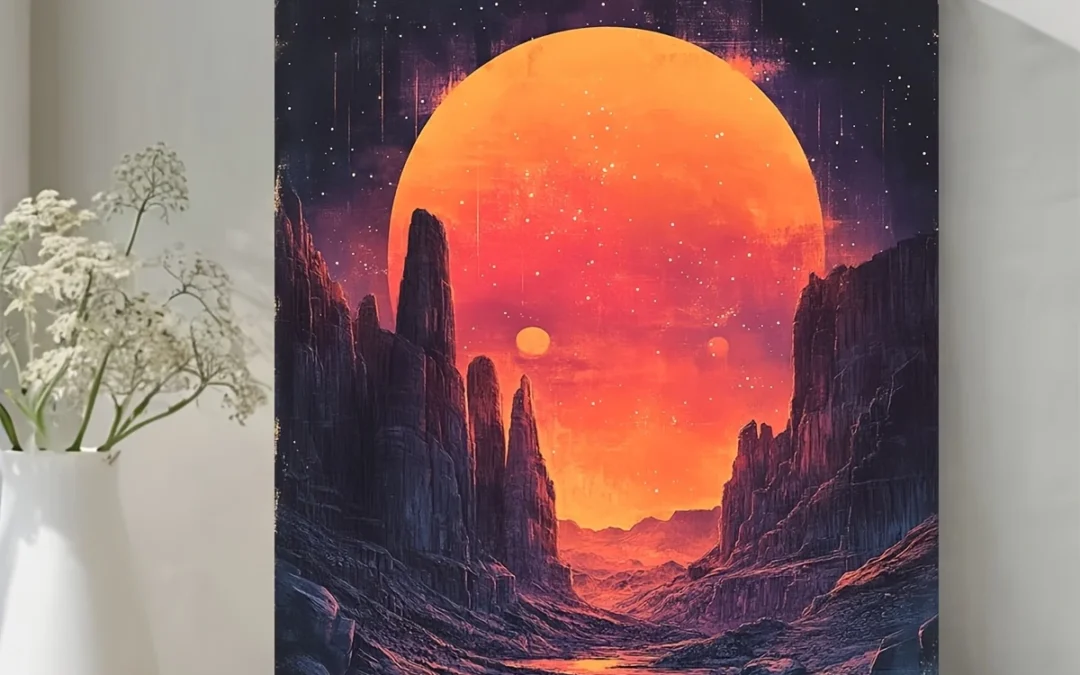 Retro Synthwave Desert Landscape Wall Art Canvas Framed 40×60