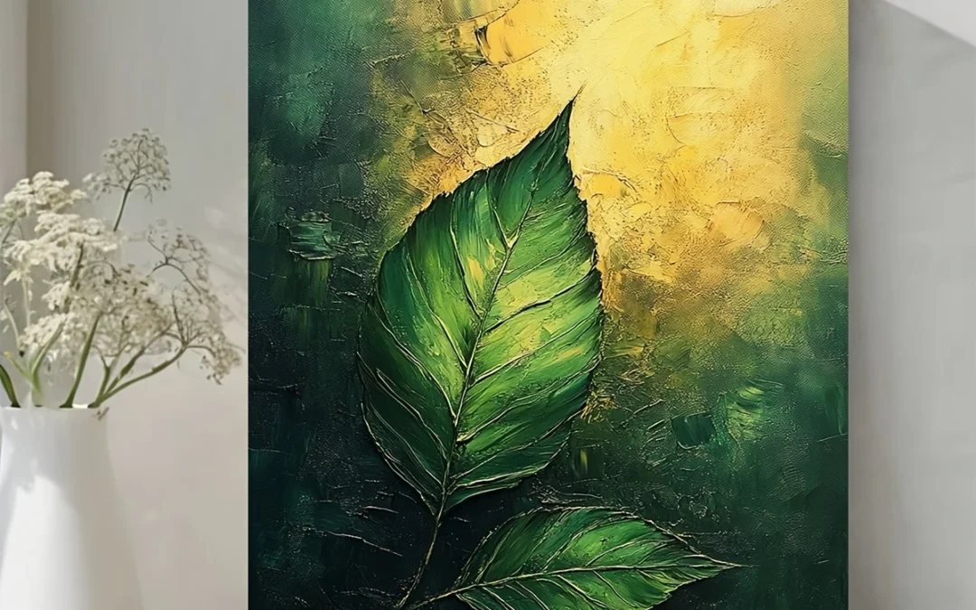 Abstract Green Leaf Painting  Wall Art Canvas Framed 40×60