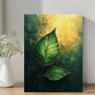 Abstract Green Leaf Painting  Wall Art Canvas Framed 40x60