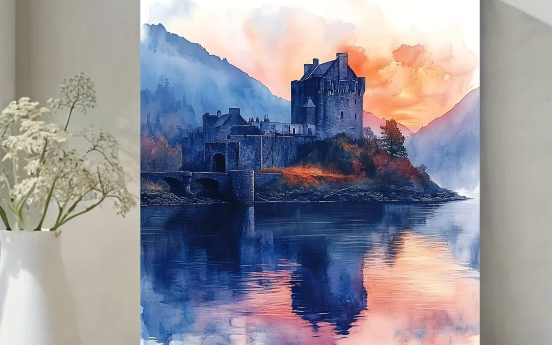 Scottish Highlands Loch Ness Castle Scene Wall Art Canvas Framed 40×60