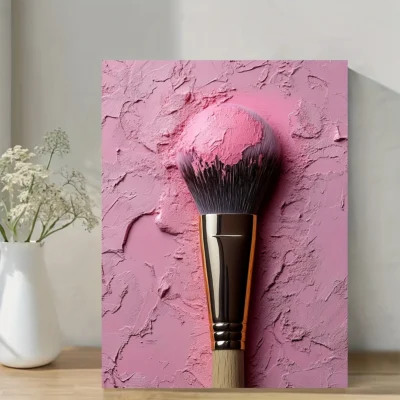 Light Pink Makeup Brush Wall Art Canvas Framed 40x60