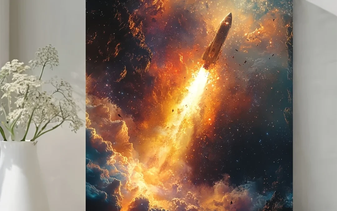 Vibrant Galaxy & Rocket Launch Wall Art Canvas Framed 40×60
