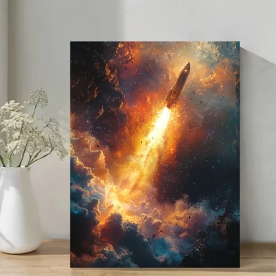 Vibrant Galaxy & Rocket Launch Wall Art Canvas Framed 40x60