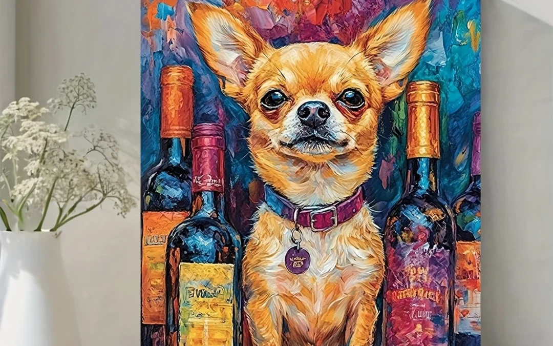 Chihuahua Drinking Wine Abstract Dog Pet Animal PaintingWall Art Canvas Framed 40×60