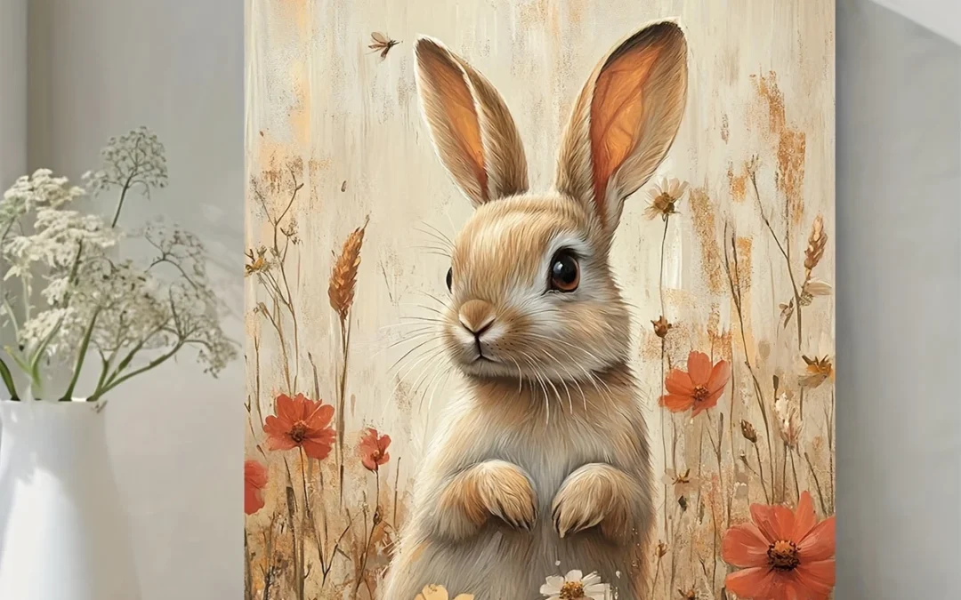 Adorable Rabbit in Meadow ,Wildlife Wall Art Canvas Framed 40×60