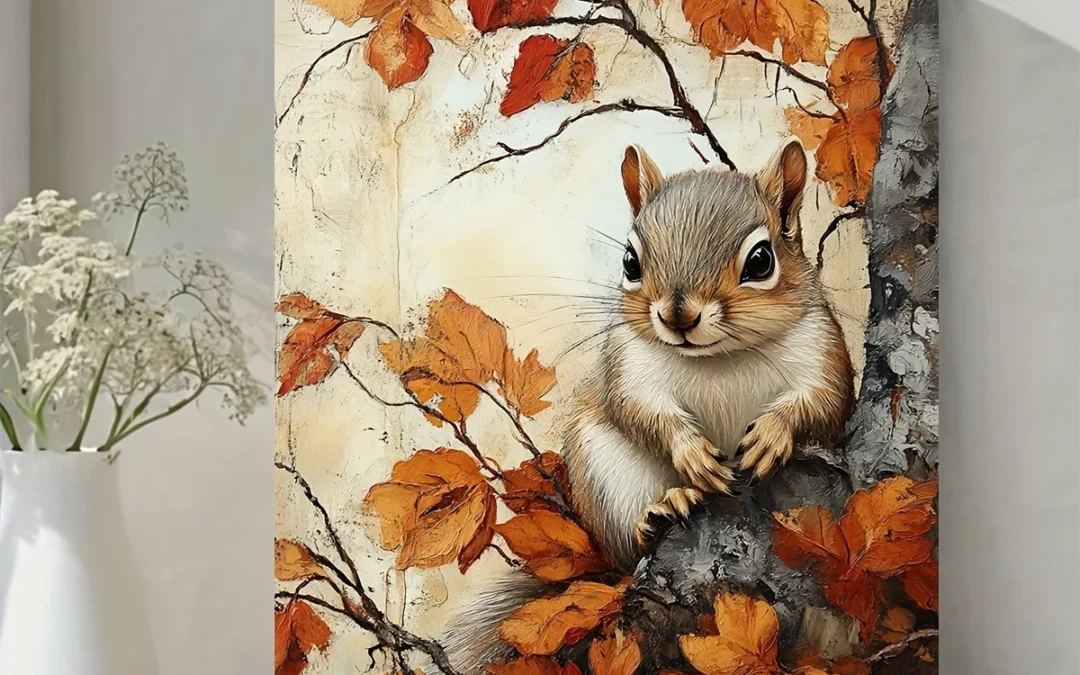 Vibrant Squirrel Autumn Woodland Animal Wall Art Canvas Framed 40×60