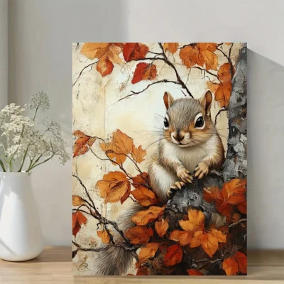 Vibrant Squirrel Autumn Woodland Animal Wall Art Canvas Framed 40x60