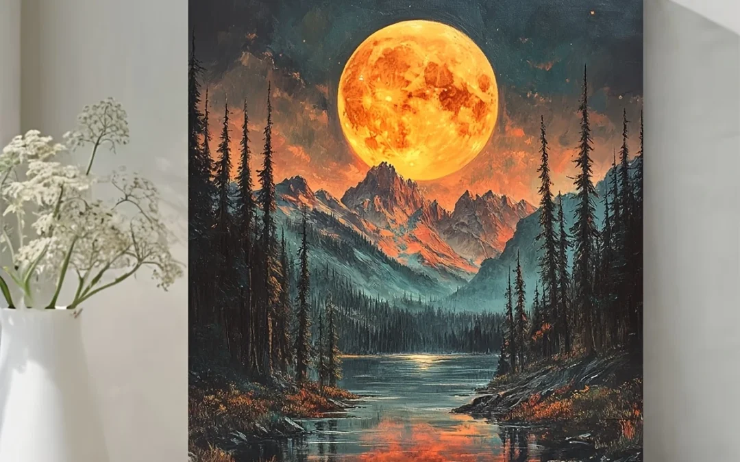 Vintage Moon and Forest Oil Painting Wall Art Canvas Framed 40×60