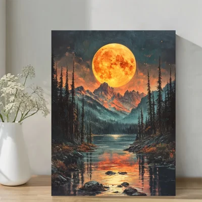 Vintage Moon and Forest Oil Painting Wall Art Canvas Framed 40x60