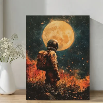 Cosmic Moon & Astronaut Scene Wall Art Canvas Framed 40x60