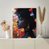 Modern Portrait with Colorful Floral Backdrop & Jewelry Wall Art Canvas Framed 40x60 - Image 3