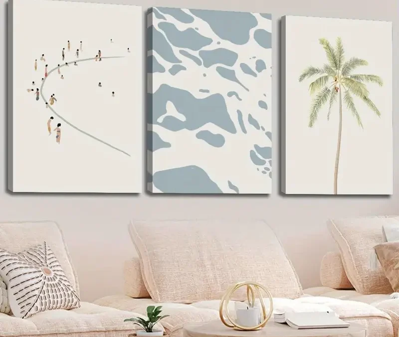 3pcs Abstract Palm Trees, Minimalist Beach Wall Art Set Canvas Framed 40x60cm – High Quality Print 100% Australian Made Wall Canvas Ready to Hang