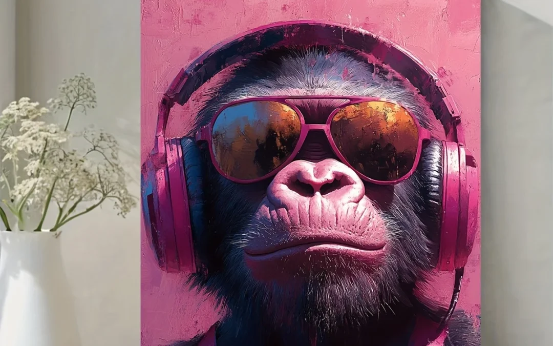Gorilla DJ Headphones Abstract  Wall Art Canvas Framed 40×60