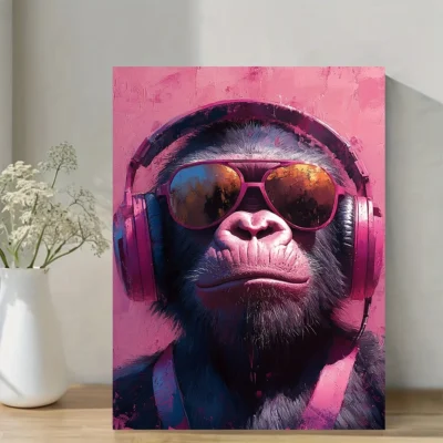 Gorilla DJ Headphones Abstract  Wall Art Canvas Framed 40x60