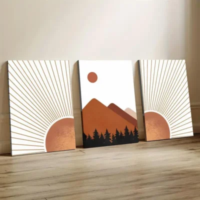 3pcs Abstract Terracotta Landscape Wall Art Set Canvas Framed 40x60cm - High Quality Print 100% Australian Made Wall Canvas Ready to Hang
