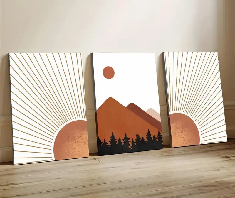 3pcs Abstract Terracotta Landscape Wall Art Set Canvas Framed 40x60cm – High Quality Print 100% Australian Made Wall Canvas Ready to Hang