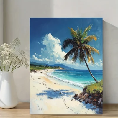 Palm Tree and Ocean Scene, Wall Art Canvas Framed 40x60
