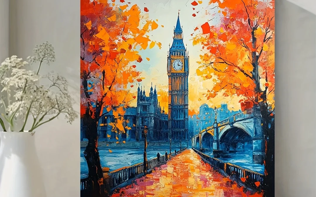 London Big Ben River Bridge Oil Painting Wall Art Canvas Framed 40×60