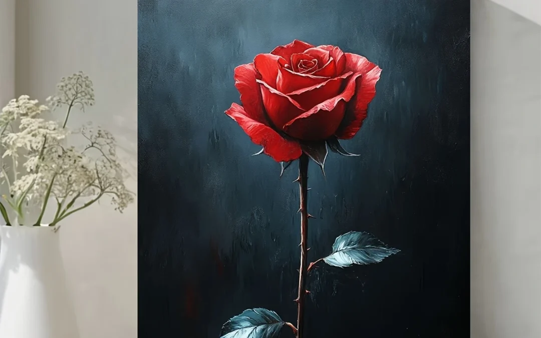 Red Rose Romance Botanical  Wall Art Canvas Framed 40×60