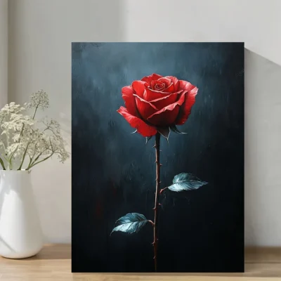 Red Rose Romance Botanical  Wall Art Canvas Framed 40x60