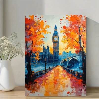 London Big Ben River Bridge Oil Painting Wall Art Canvas Framed 40x60