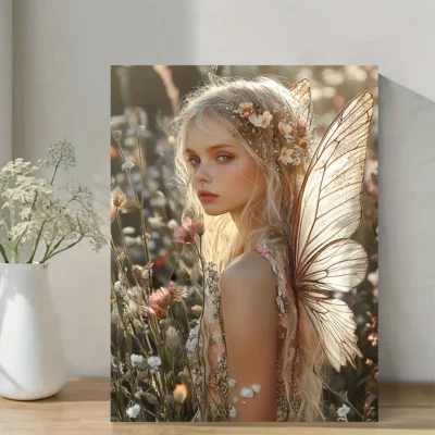 Rustic Angel,Whimsical Wildflower Wall Art Canvas Framed 40x60