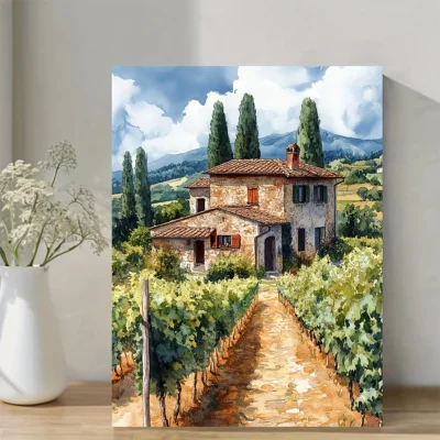 Italian Countryside Villa Vineyard Landscape Wall Art Canvas Framed 40x60