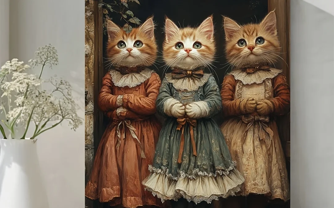 Vintage Cute Cat Ballerinas in Tutu Wall Art Canvas Framed 40×60