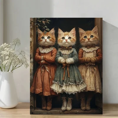 Vintage Cute Cat Ballerinas in Tutu Wall Art Canvas Framed 40x60