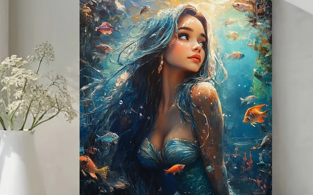Mermaid & Fishes Underwater Wall Art Canvas Framed 40×60